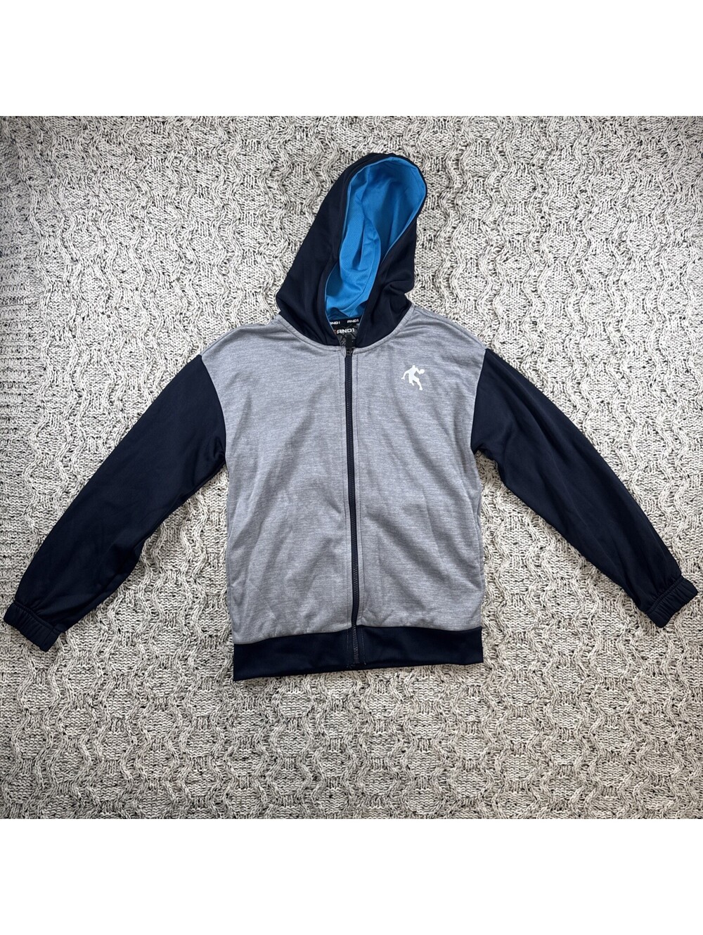 AND1 Kids Basketball Full Zip Hoodie Size L 12-14 Navy Blue Athletic Sweatshirt